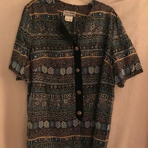 Blues, greys, gold 100% rayon